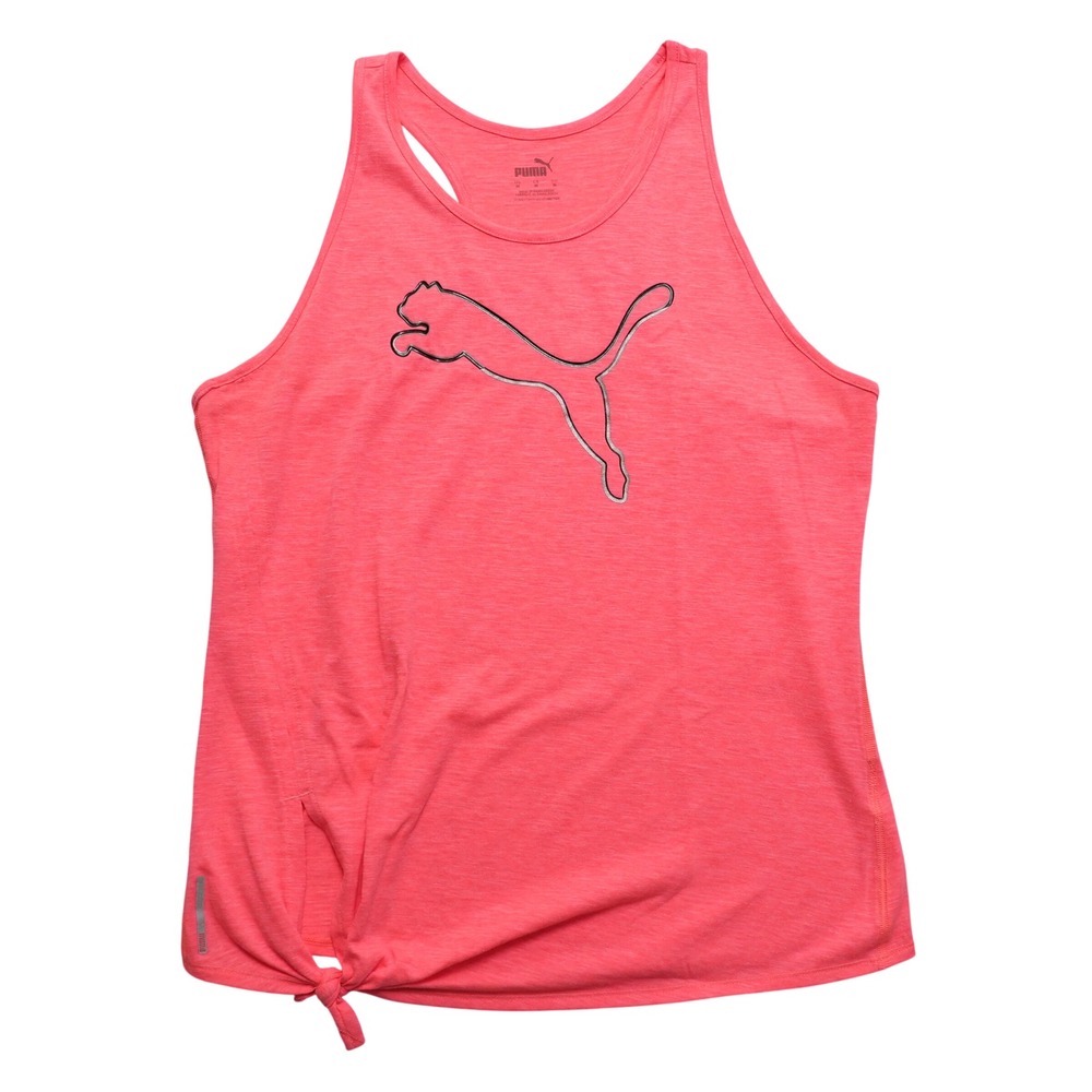 Puma Tank Top‎ Womens Medium Pink Silver Foil Logo Racerback Athleisure
